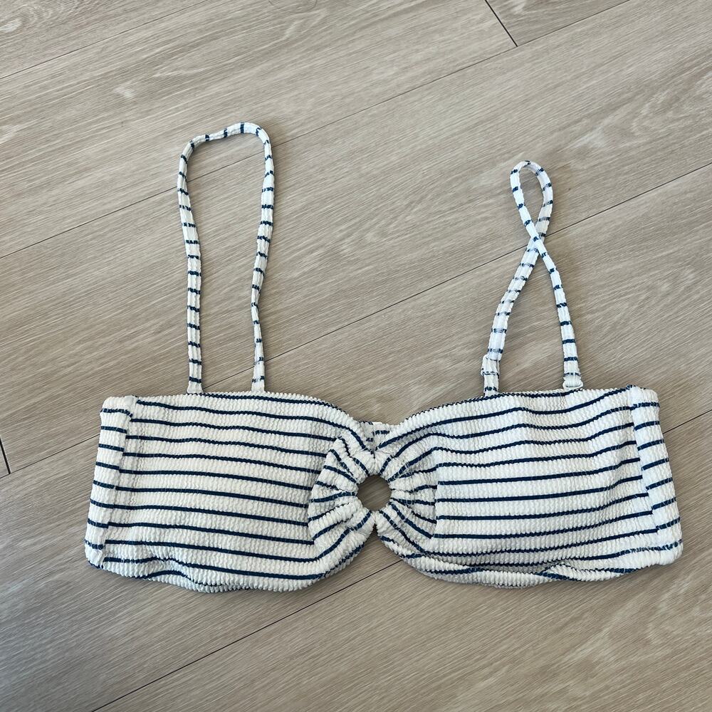 J Crew Flaw Bandeau Scrunchie Bikini Top With O-ring Large Striped White Blue